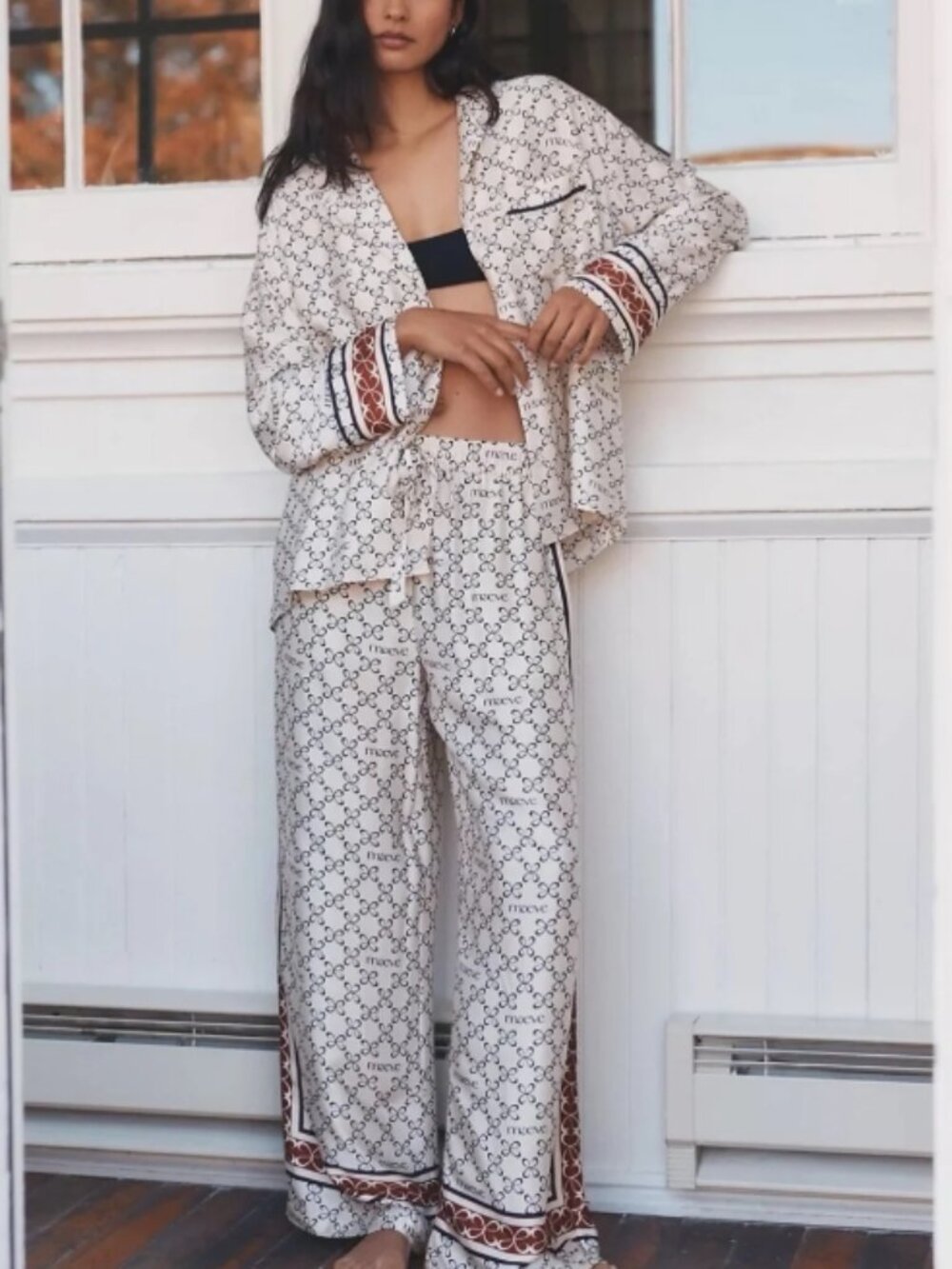 NWT Anthropologie Maeve Ivory Silken Pajama Top Wide Leg Pants SET